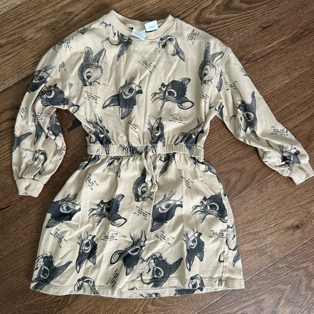 Zara Kids Girls Disney Classics Bambi Dress size 7 Thumper Animation Long Sleeve